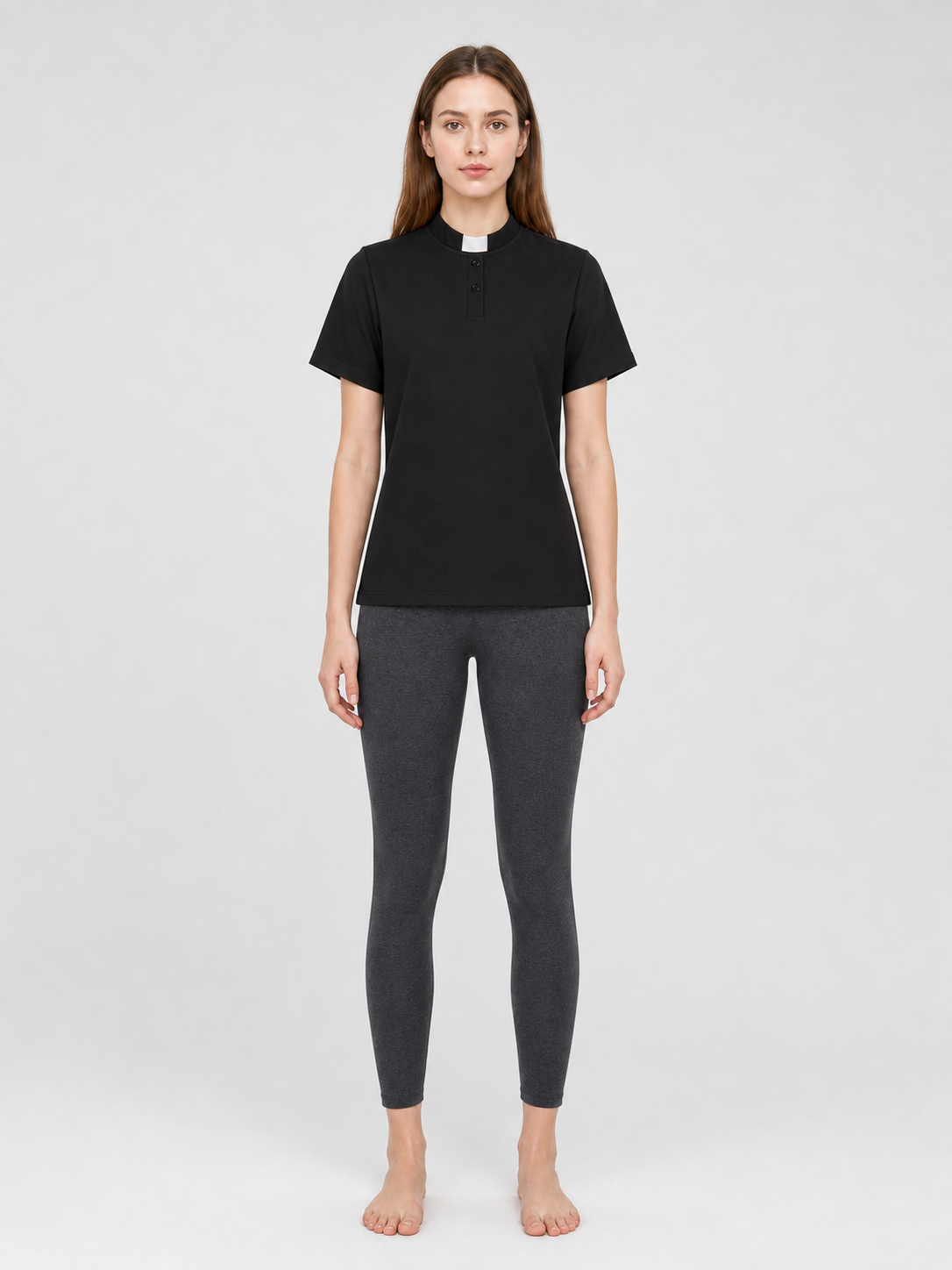 Black Cosplay T-Shirt with Stand-Up Collar
