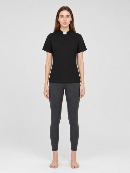 Black Cosplay T-Shirt with Stand-Up Collar