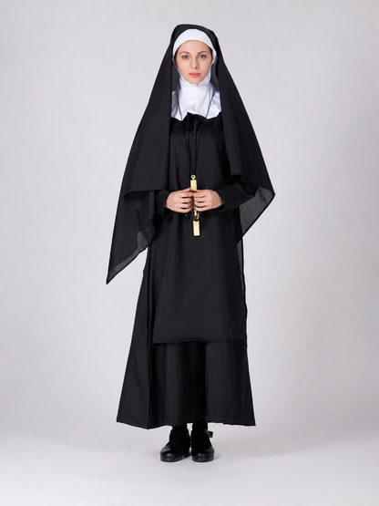 Religious-style costume with veil and cape