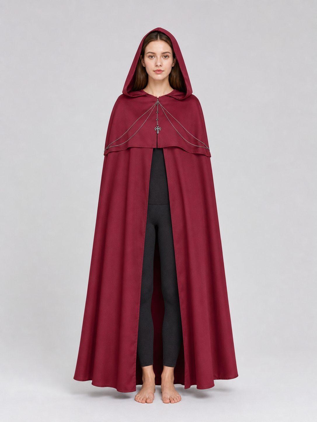 Gothic Hooded Cloak with Pendant for Cosplay