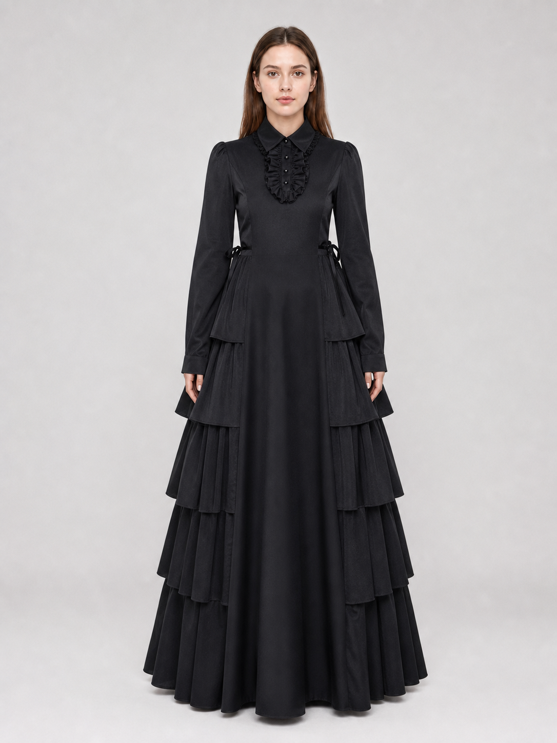 Black Gothic Dress with Ruffles and Lacing