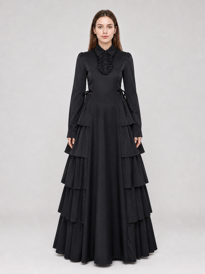 Black Gothic Dress with Ruffles and Lacing