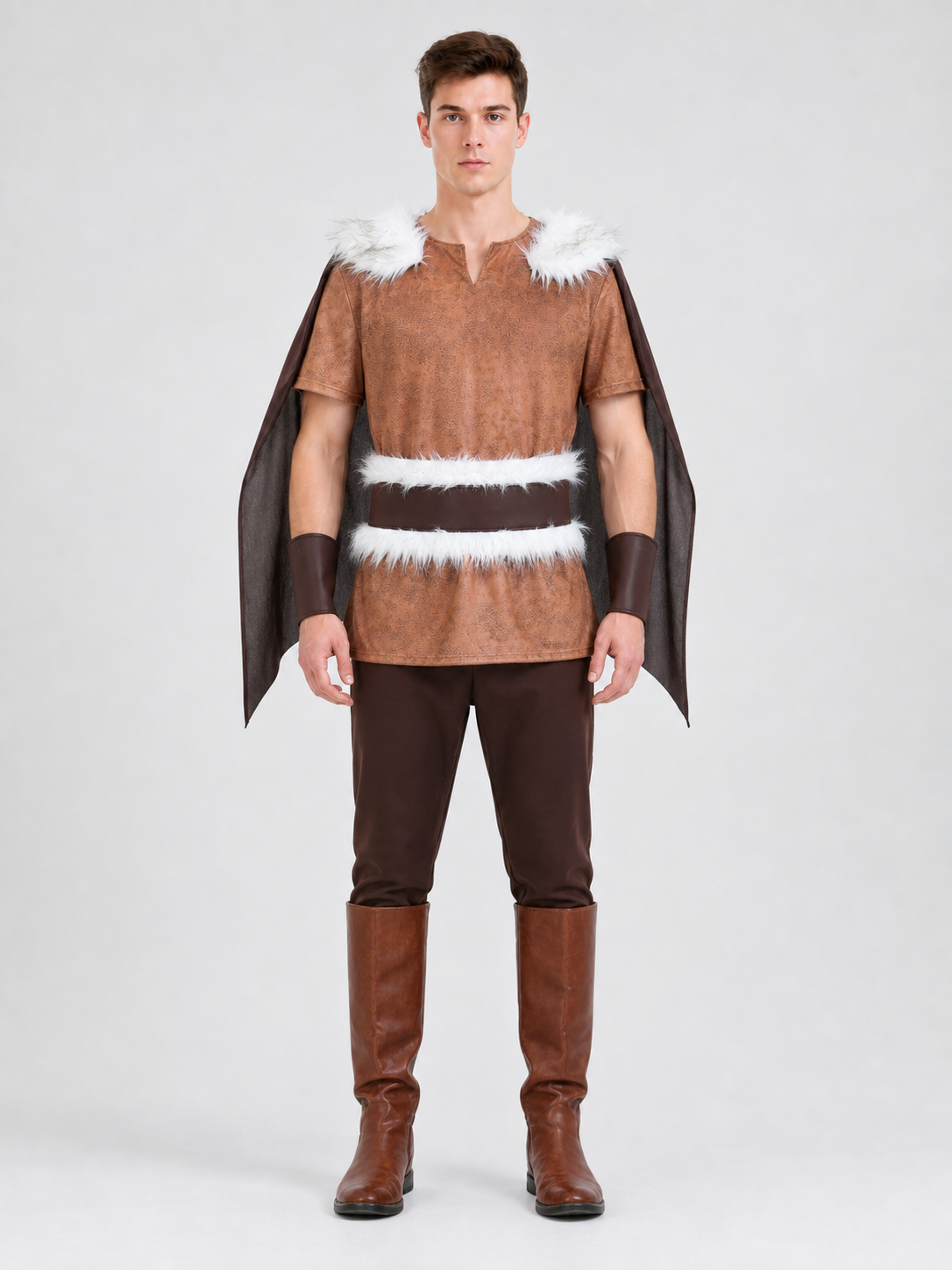Medieval costume with cloak, belt, and boots