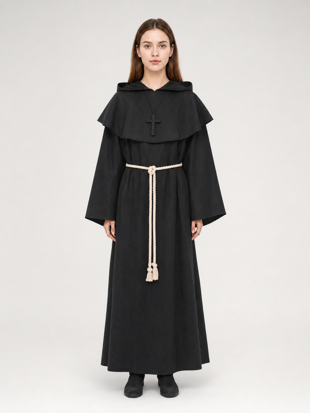 Black Hooded Monk Costume with Cross