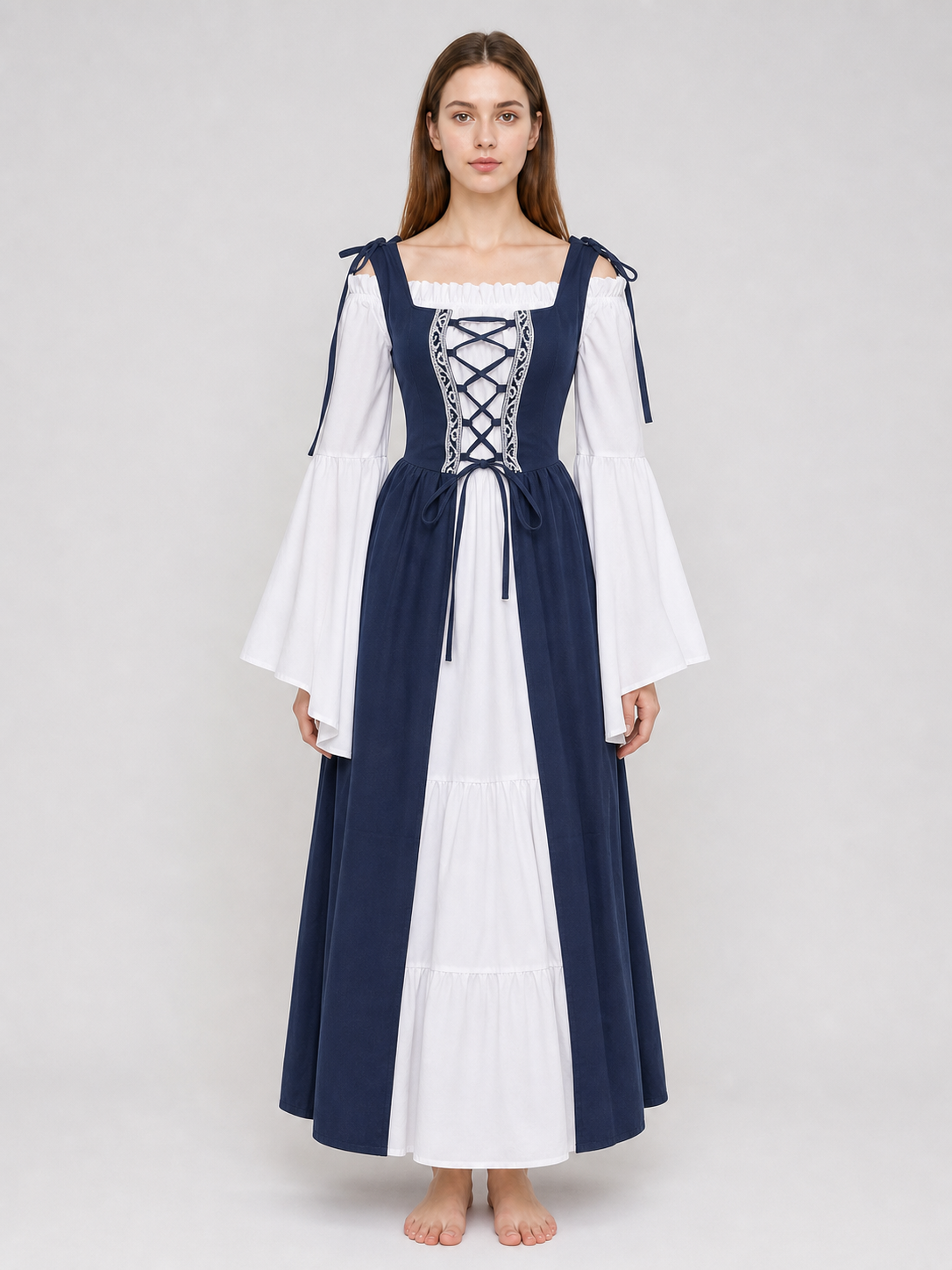 Medieval-Style Dress with Square Neckline