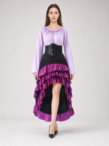 Asymmetric Ruffled Dress with Corset Lacing