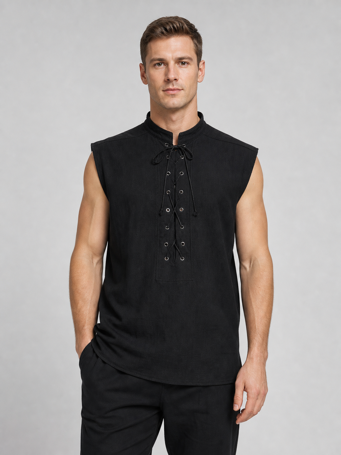 Gothic Lace-Up Vest with Stand Collar