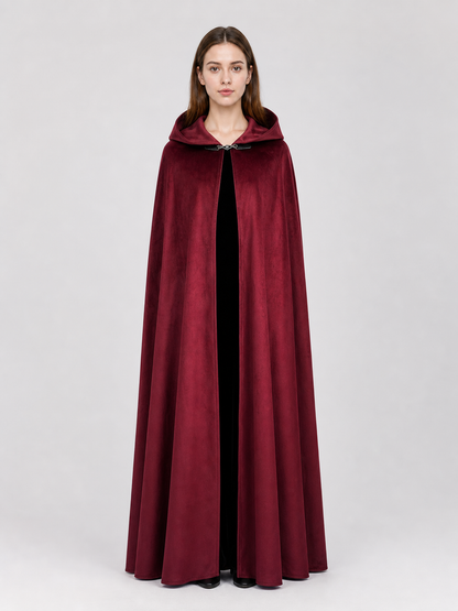 Long burgundy carnival cloak with hood