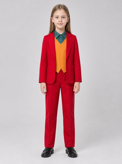 Bright Halloween cosplay costume with a red blazer