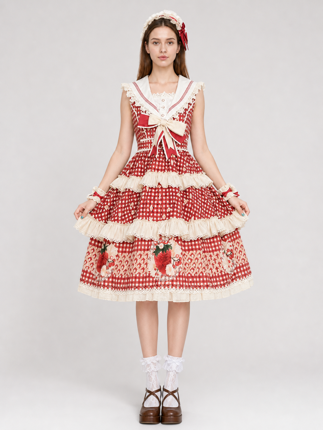 Sleeveless Strawberry Plaid Lolita Dress