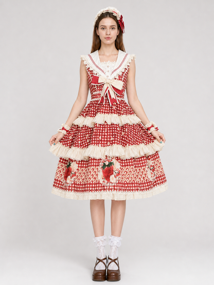 Sleeveless Strawberry Plaid Lolita Dress
