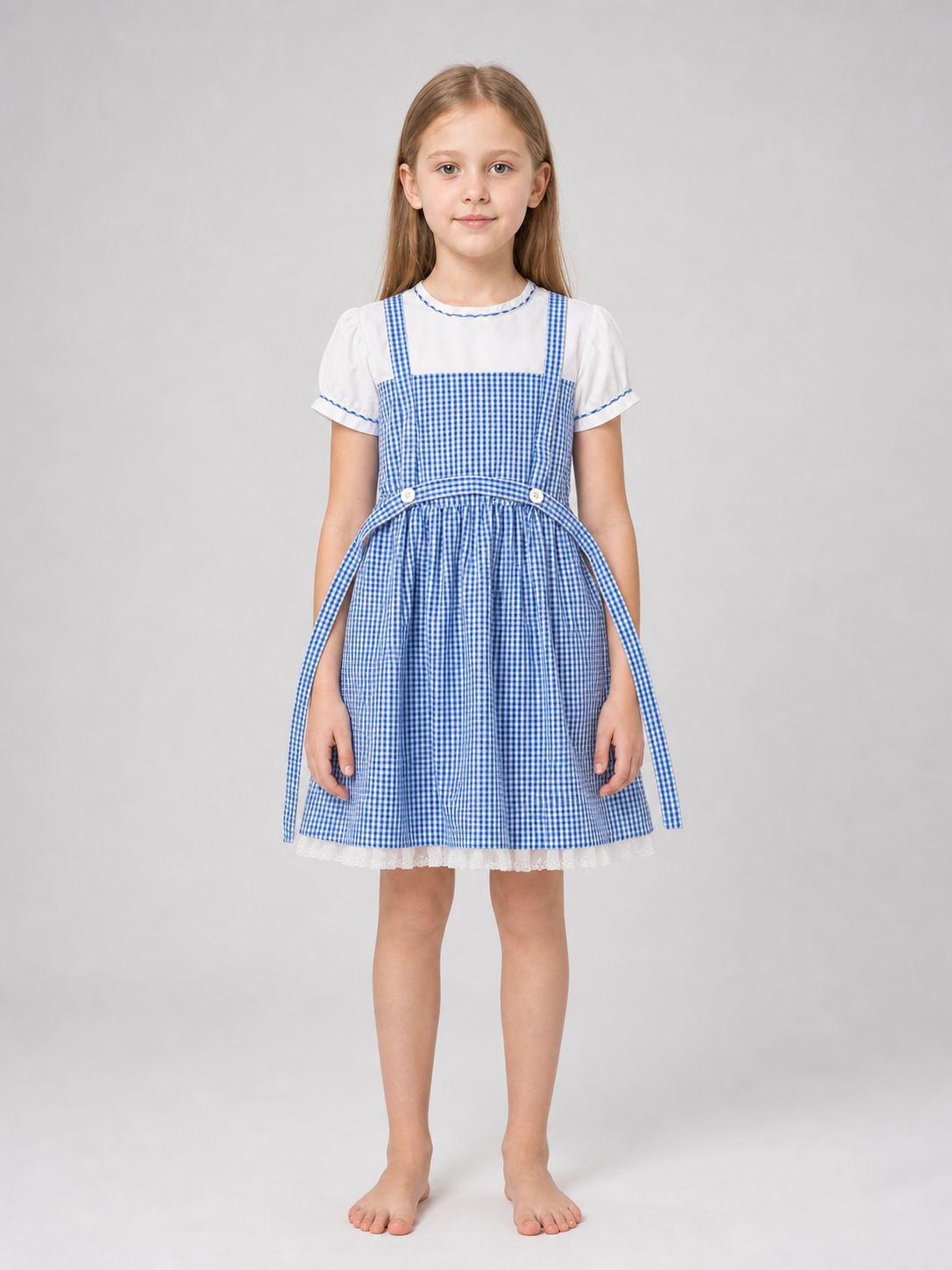 Blue-and-White Plaid Cosplay Pinafore Dress