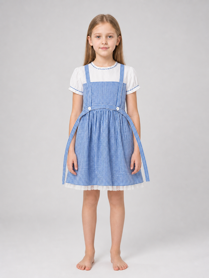 Blue-and-White Plaid Cosplay Pinafore Dress