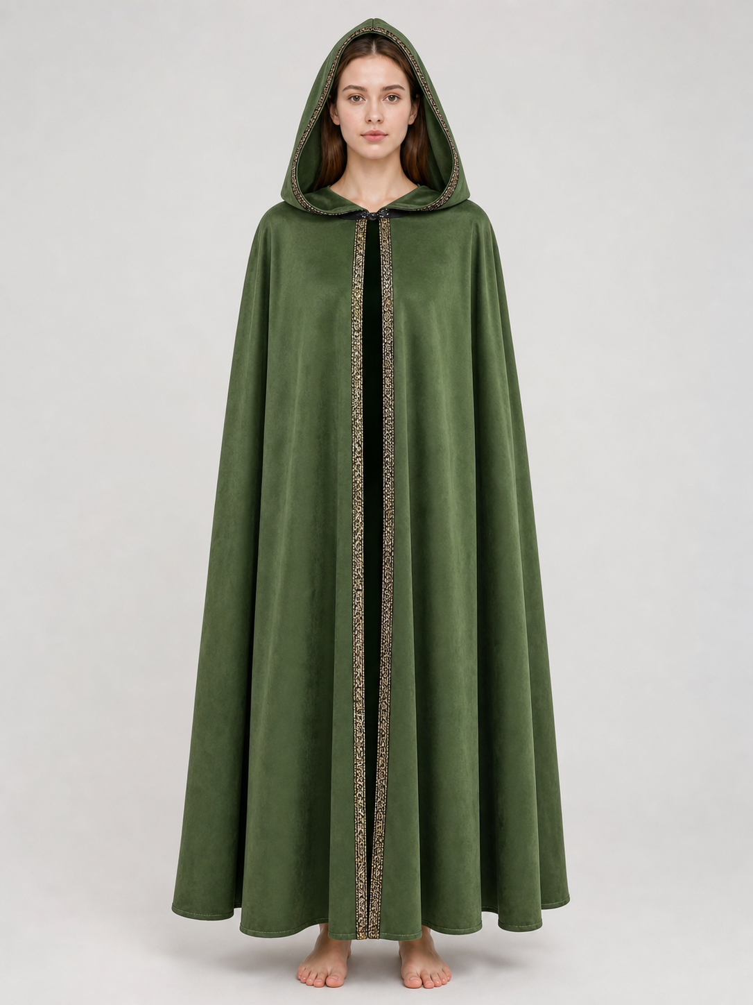 Green Carnival Cloak with Hood and Trim