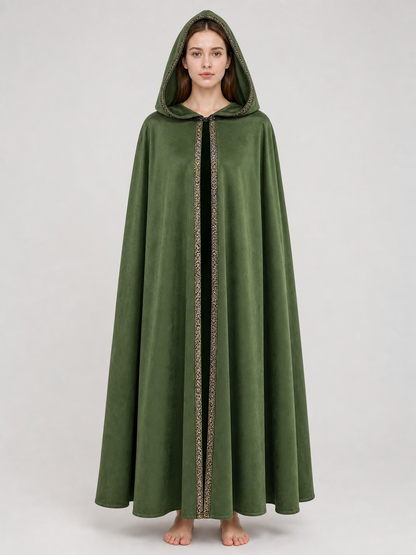 Green Carnival Cloak with Hood and Trim