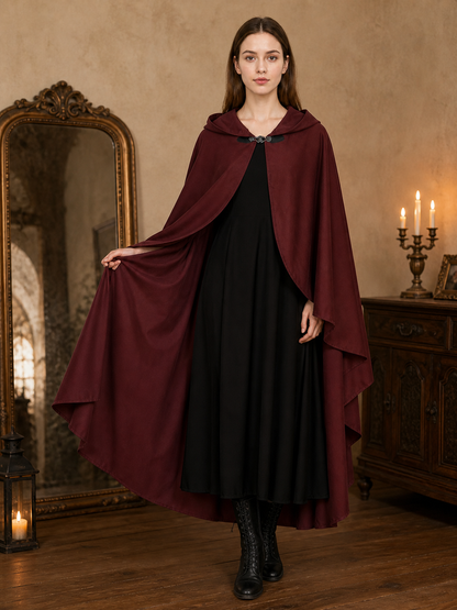 Burgundy Hooded Costume Cloak for Cosplay