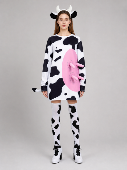 Adult Cow Costume with Headband, Tail, and Leg Warmers