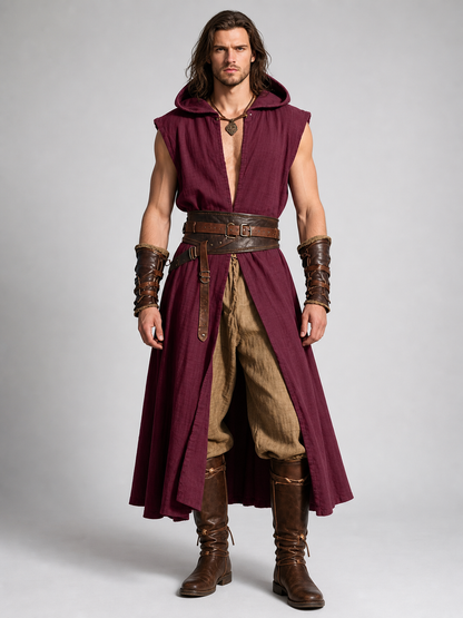 Medieval Hooded Cloak, Wine Red