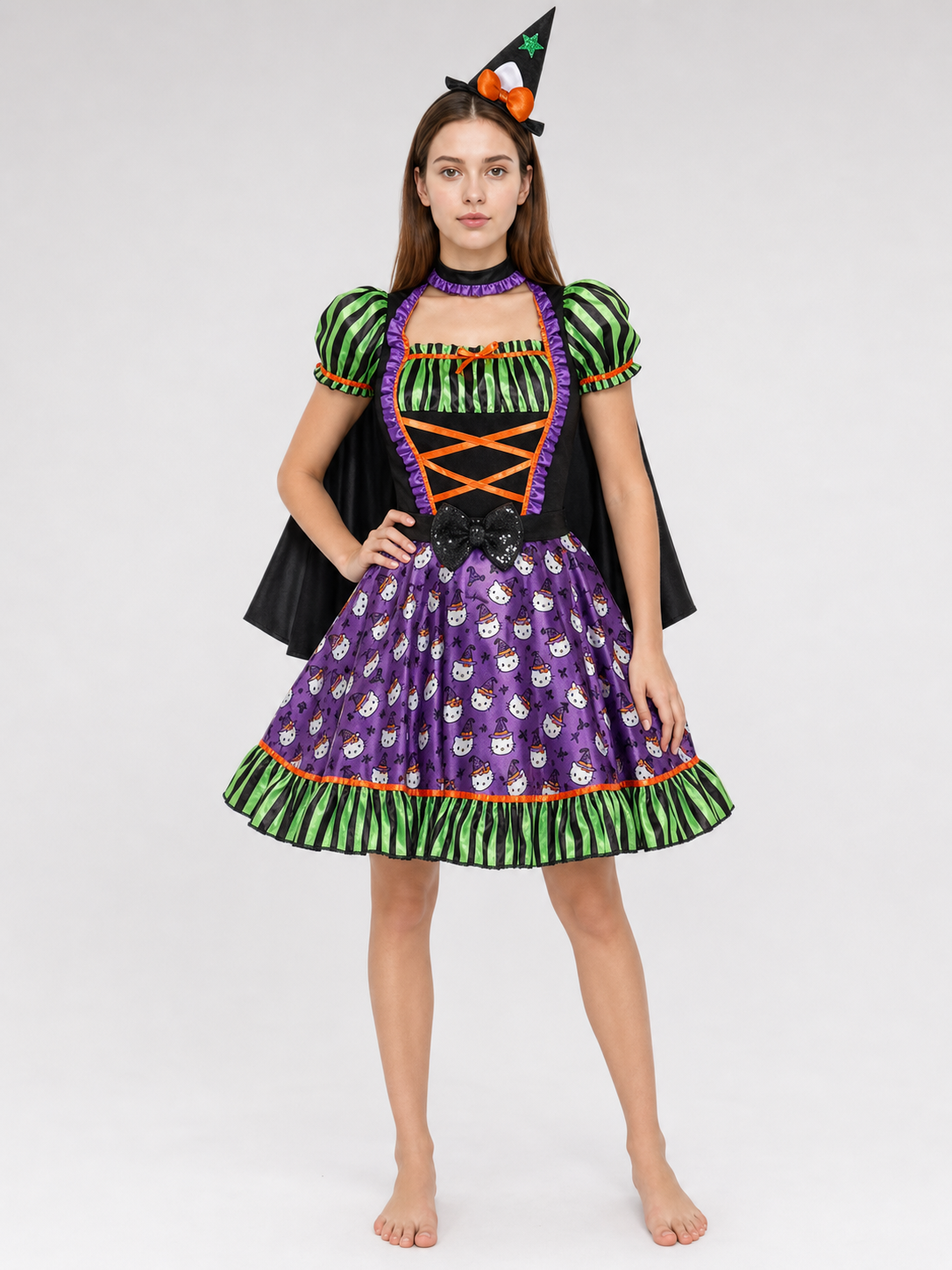 Carnival Clown Costume with Dress and Cape