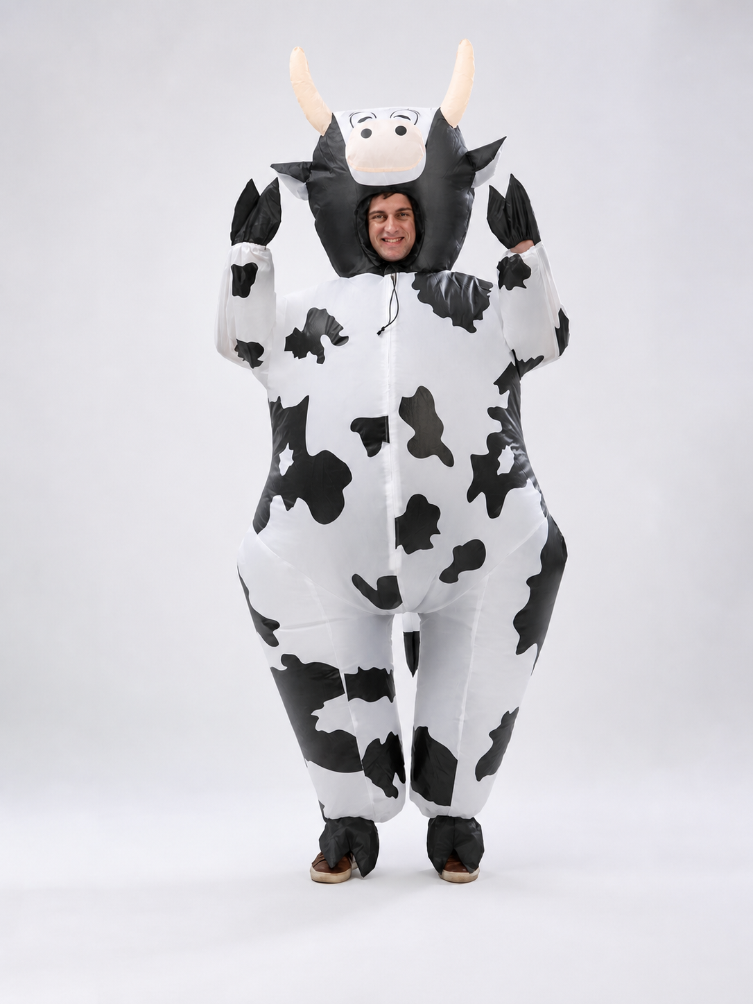 Cow costume jumpsuit with hood