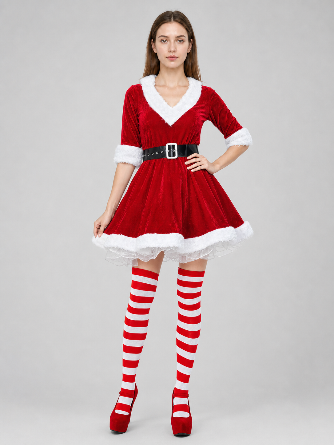 Christmas Santa dress costume with belt and stockings