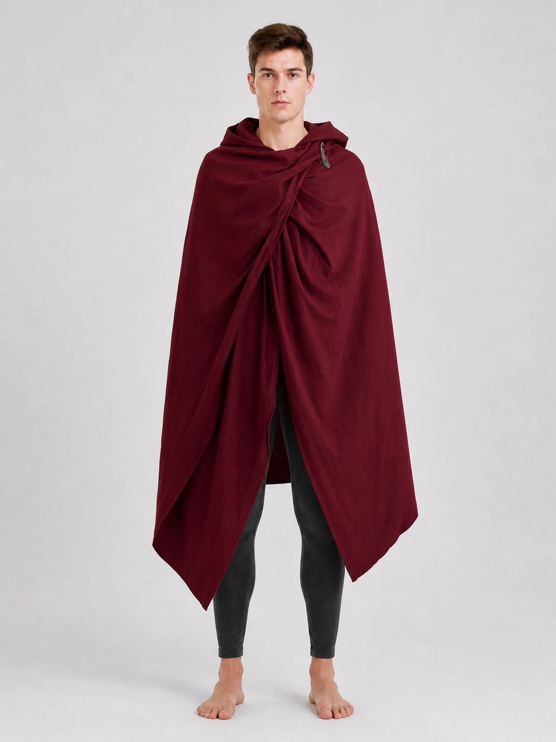 Burgundy Hooded Cape, Metal Clasp