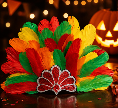Multicolor feather carnival headpiece with beads product view 11