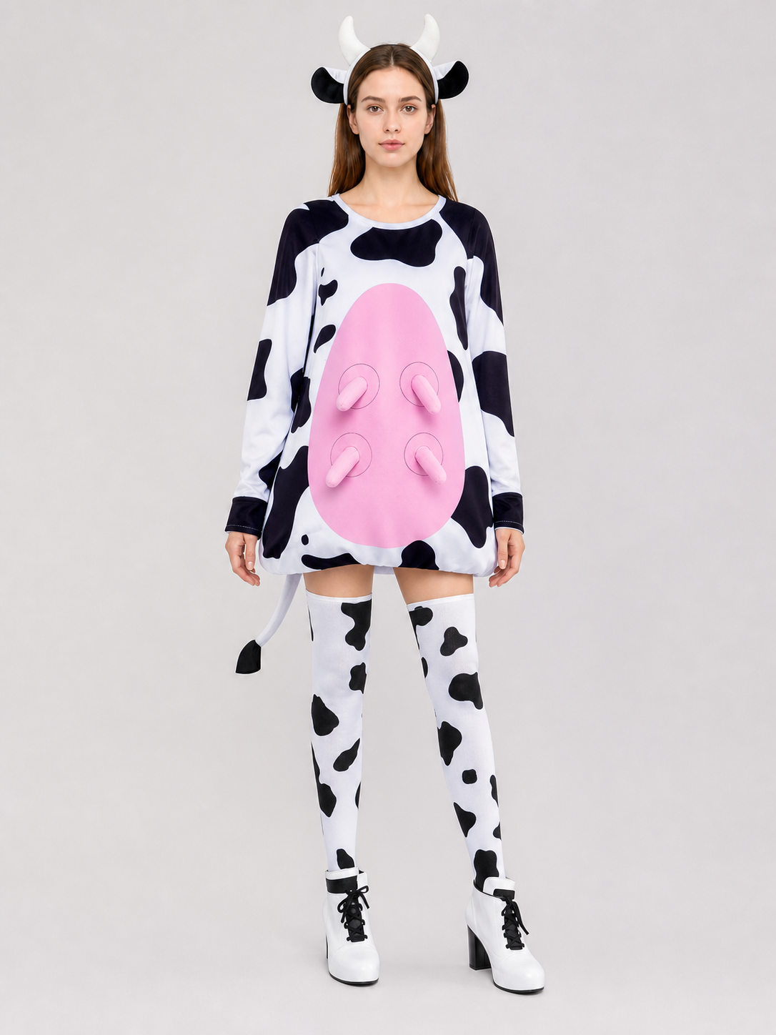 Adult Cow Costume with Headband, Tail, and Leg Warmers