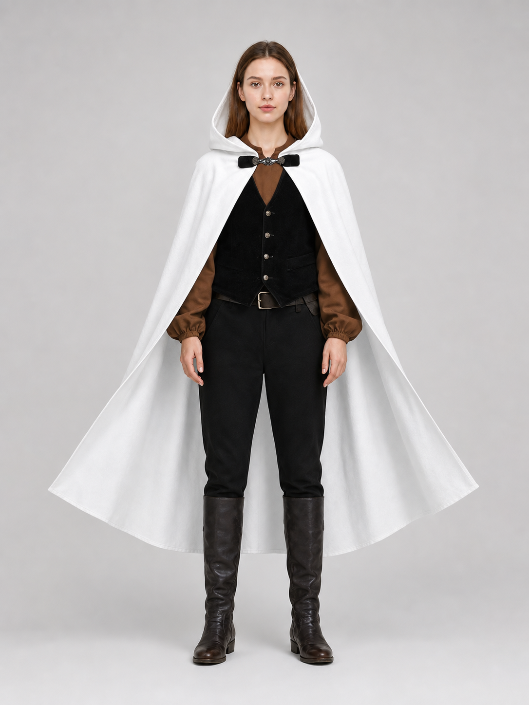 White medieval costume cloak with hood