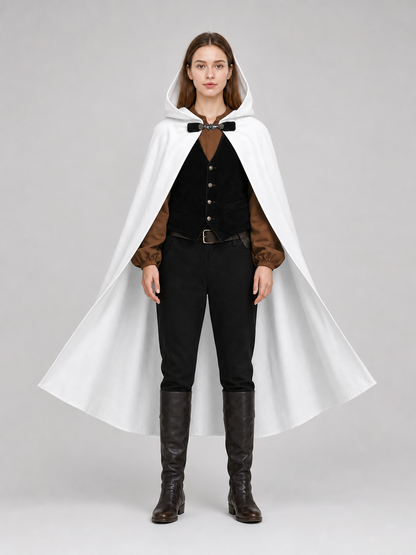 White medieval costume cloak with hood