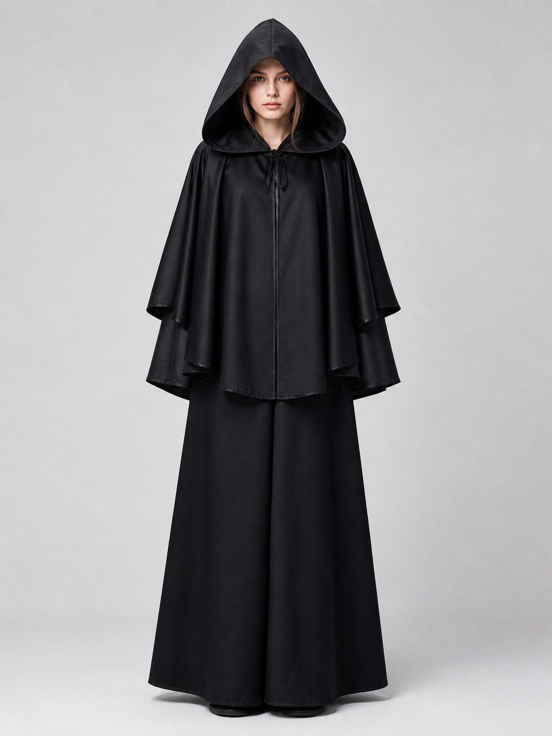 Black Hooded Costume Cloak with Zipper