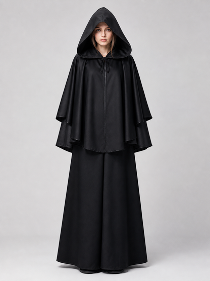 Black Hooded Costume Cloak with Zipper