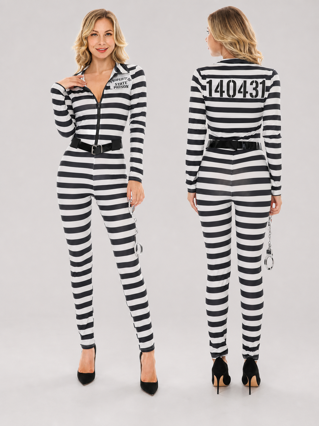 Striped carnival jumpsuit with number print