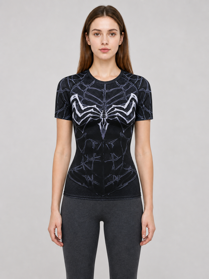 Spiderweb Print Compression T-Shirt, Superhero Style