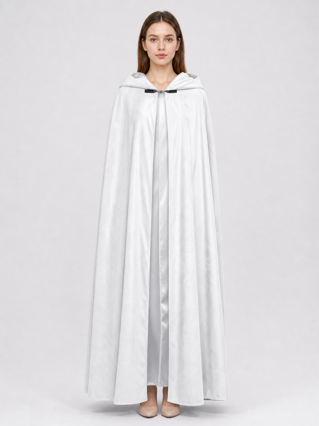 Long White Hooded Carnival Cloak