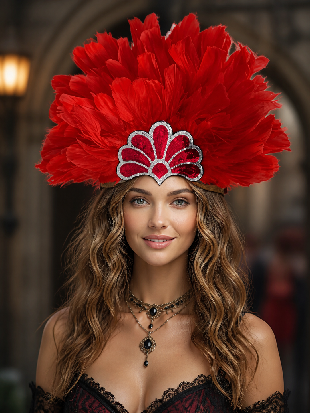 Red Feather Carnival Headpiece product view 25