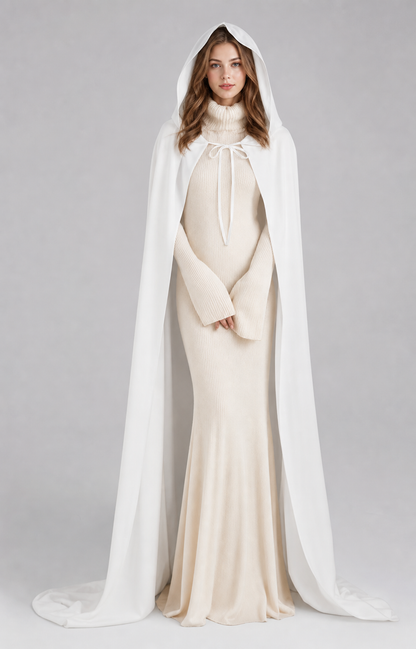 Long White Hooded Carnival Cape