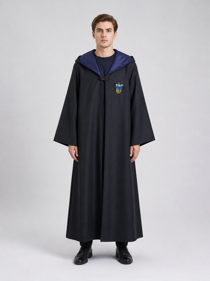 Long Hooded Wizard Robe with Emblem Patch