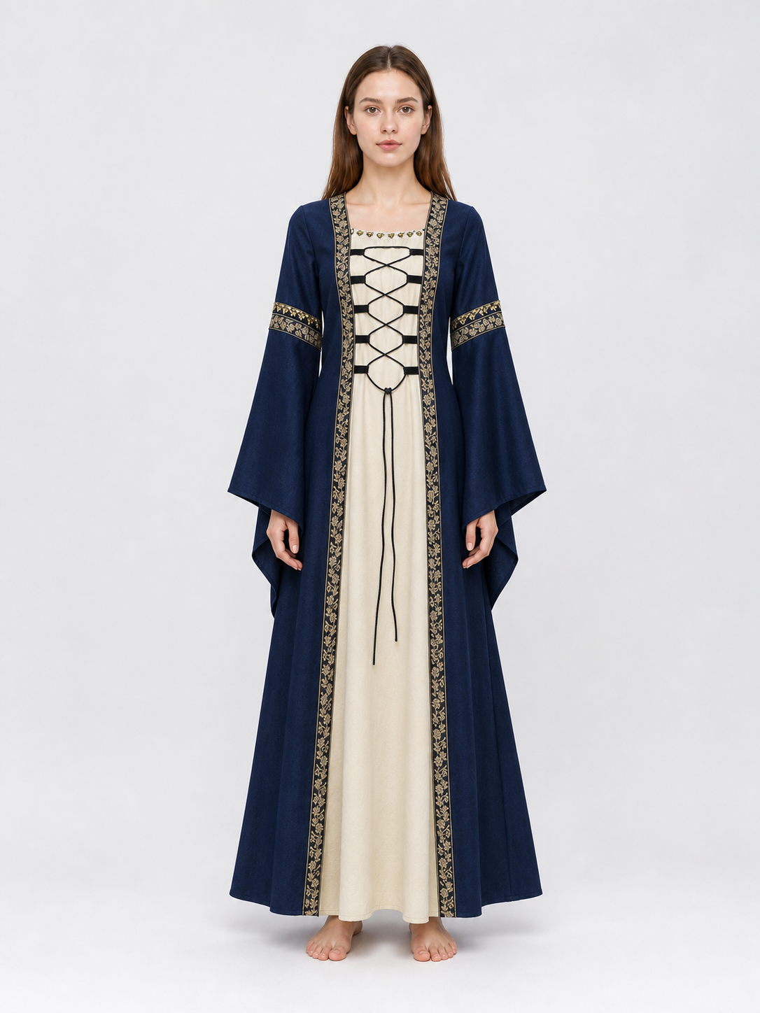 Long medieval dress with flared sleeves