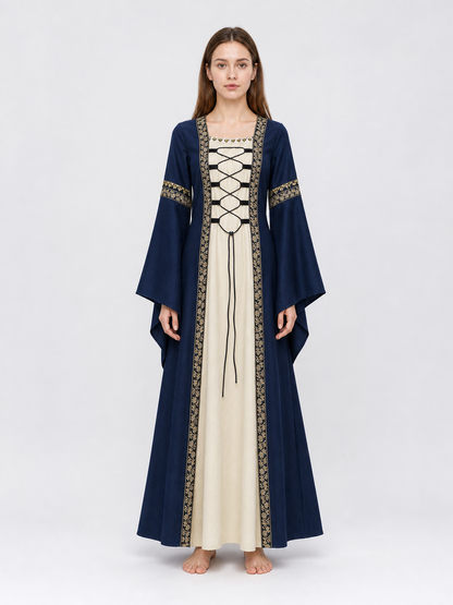 Long medieval dress with flared sleeves