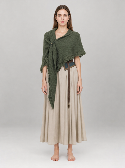 Triangular Wool Shawl with Long Fringe