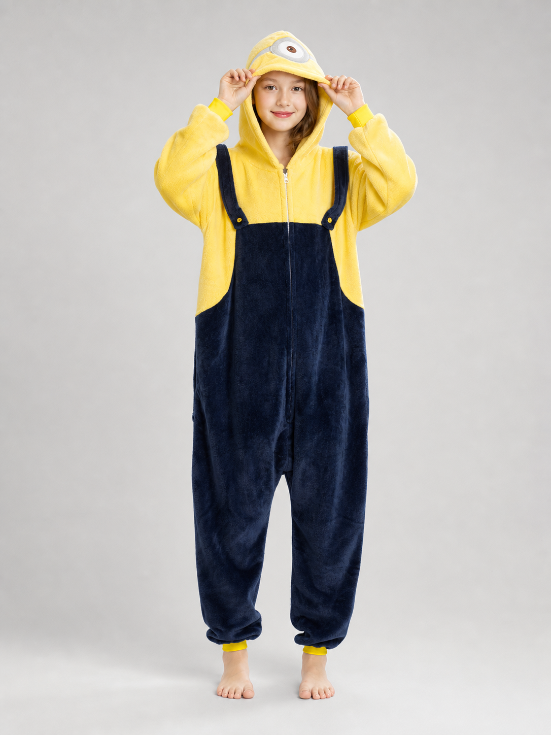 Plush hooded kigurumi jumpsuit with zipper