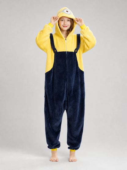 Plush hooded kigurumi jumpsuit with zipper