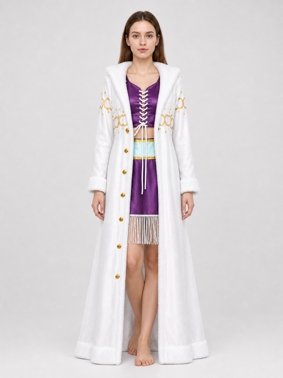 Cosplay Costume with White Fluffy Trim and Vest