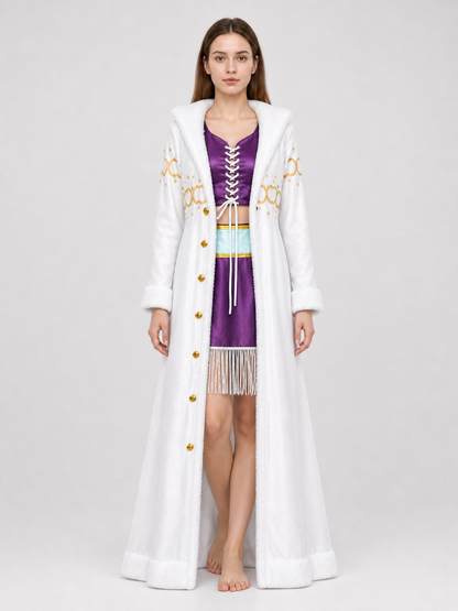Cosplay Costume with White Fluffy Trim and Vest