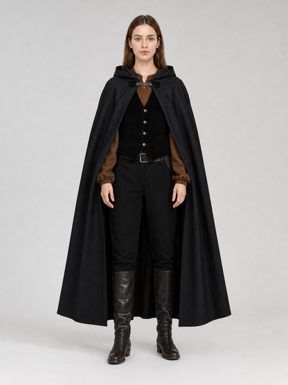 Long black hooded carnival cloak