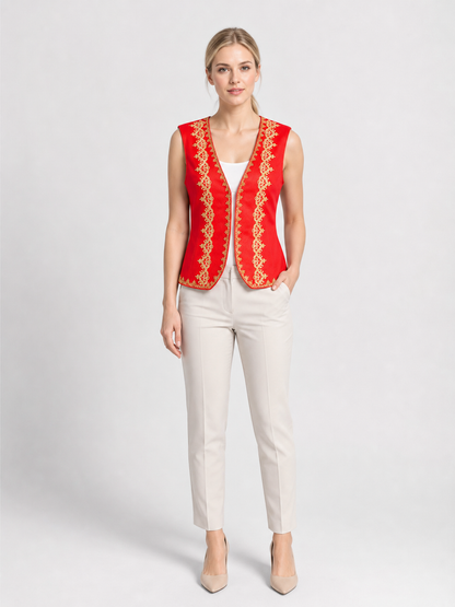 Embroidered Carnival Vest for Halloween, Red