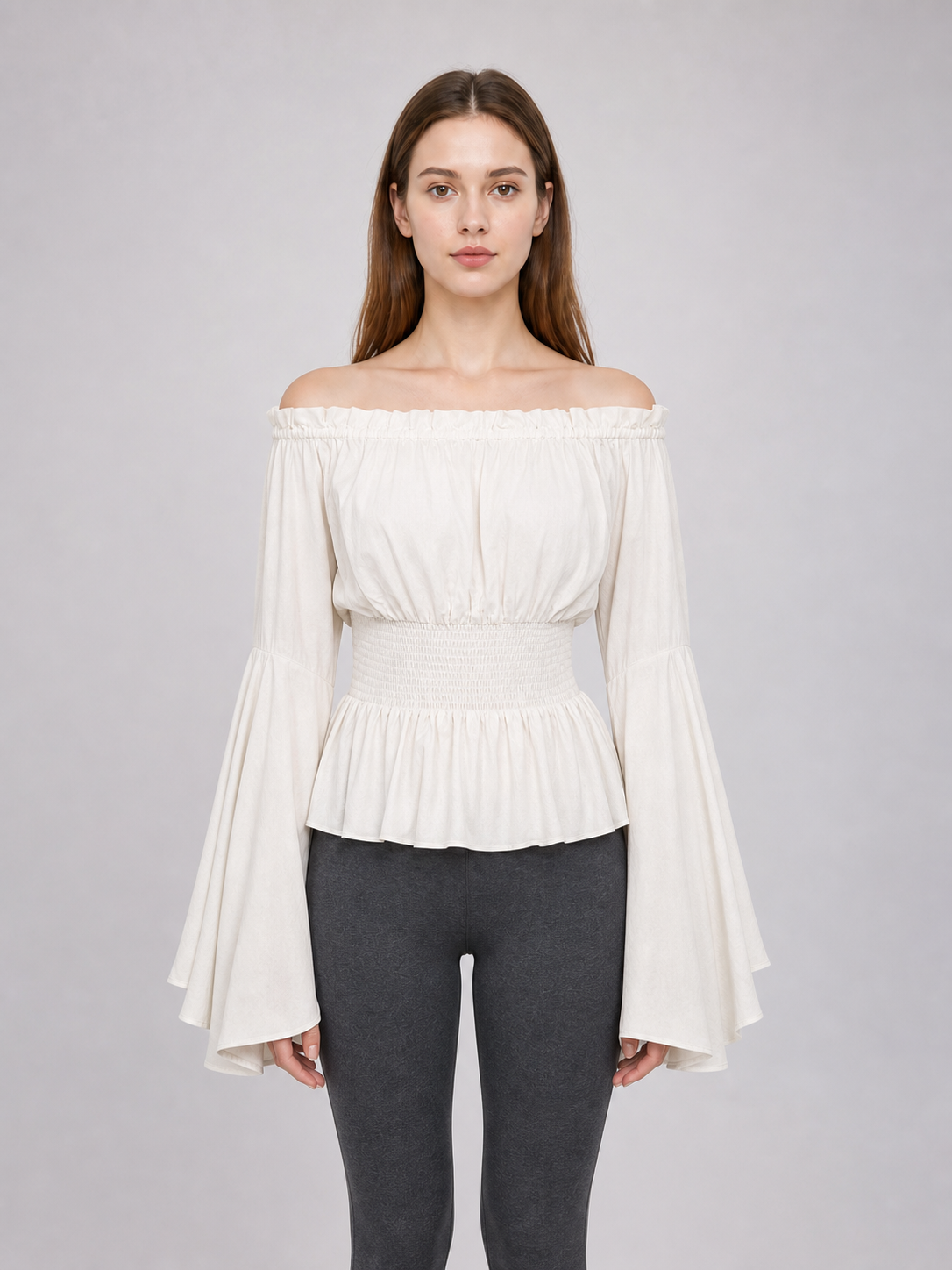 Off-the-Shoulder Blouse with Flared Sleeves