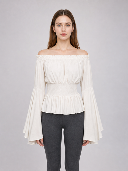 Off-the-Shoulder Blouse with Flared Sleeves