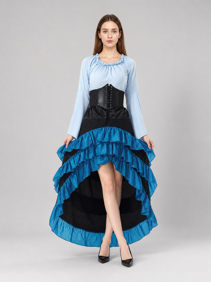 Gothic Corset Dress with Ruffles and Train